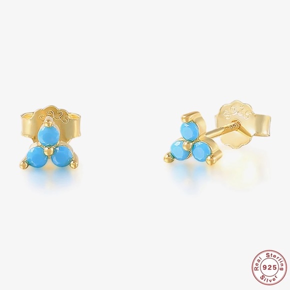 COPY - 1 pair 925 Sterling Turquoise Teal Gold Studs Hoops Hinges Pin Earrings - Picture 5 of 16